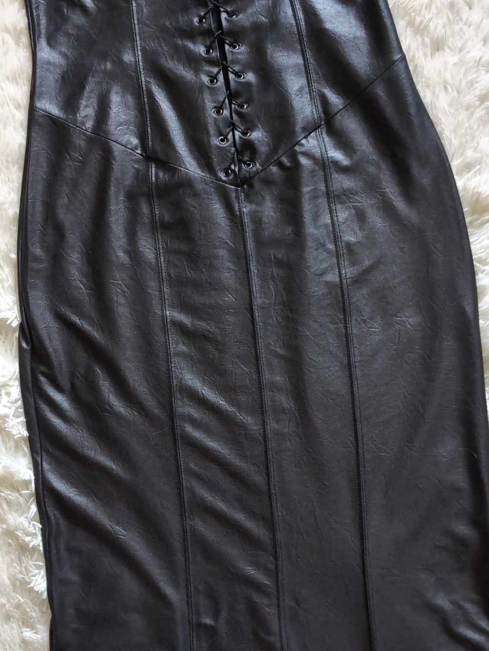 90s Lip Service Lace Up Corset Faux Leather Embroidered Maxi Dress Medium - Picture 5 of 16